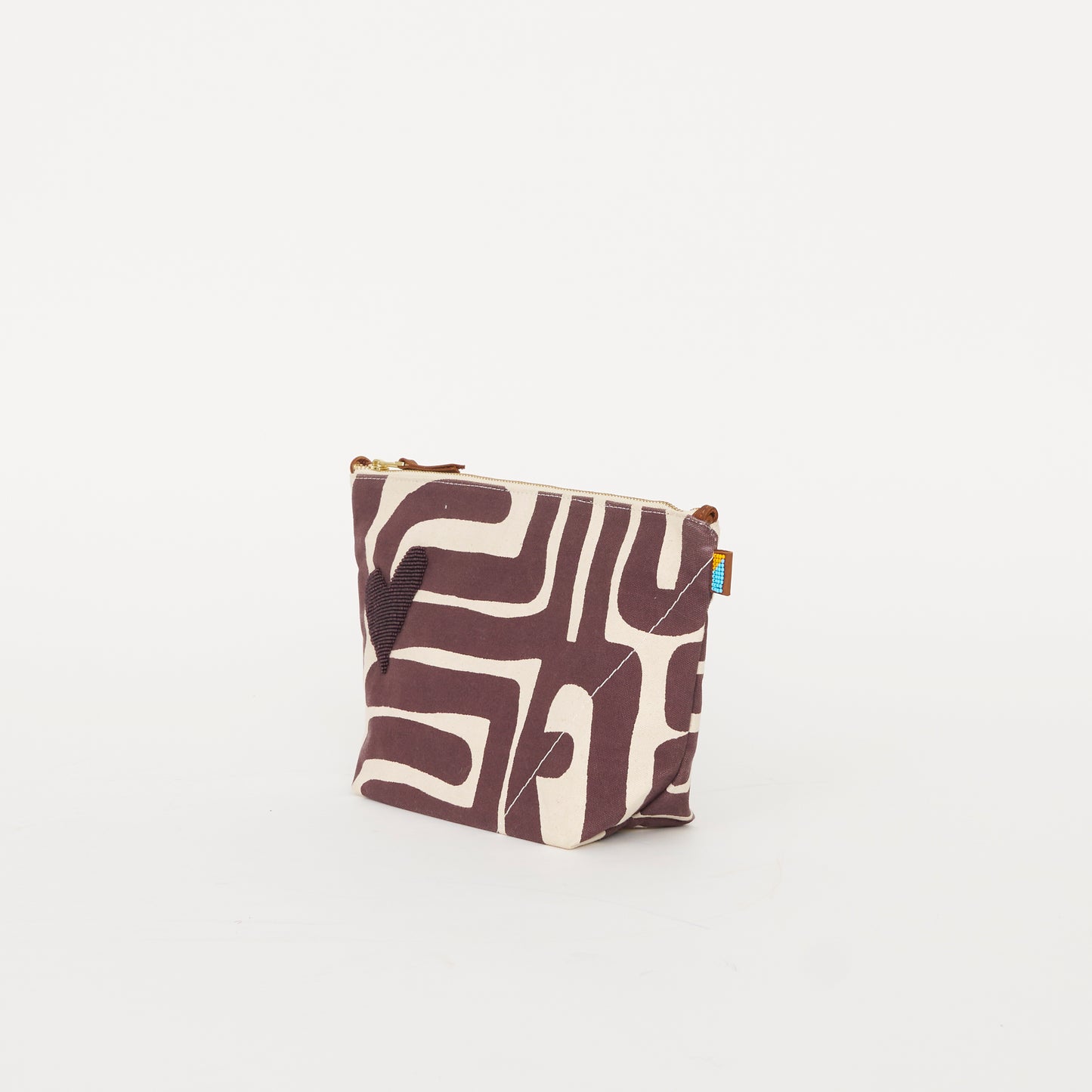 XLarge Convertible Pouch -  Fig Kuba with Dark Purple Beaded Heart