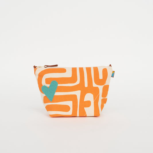 XL Convertible Pouch – Savanna Citrus Kuba with Aqua Beaded Heart
