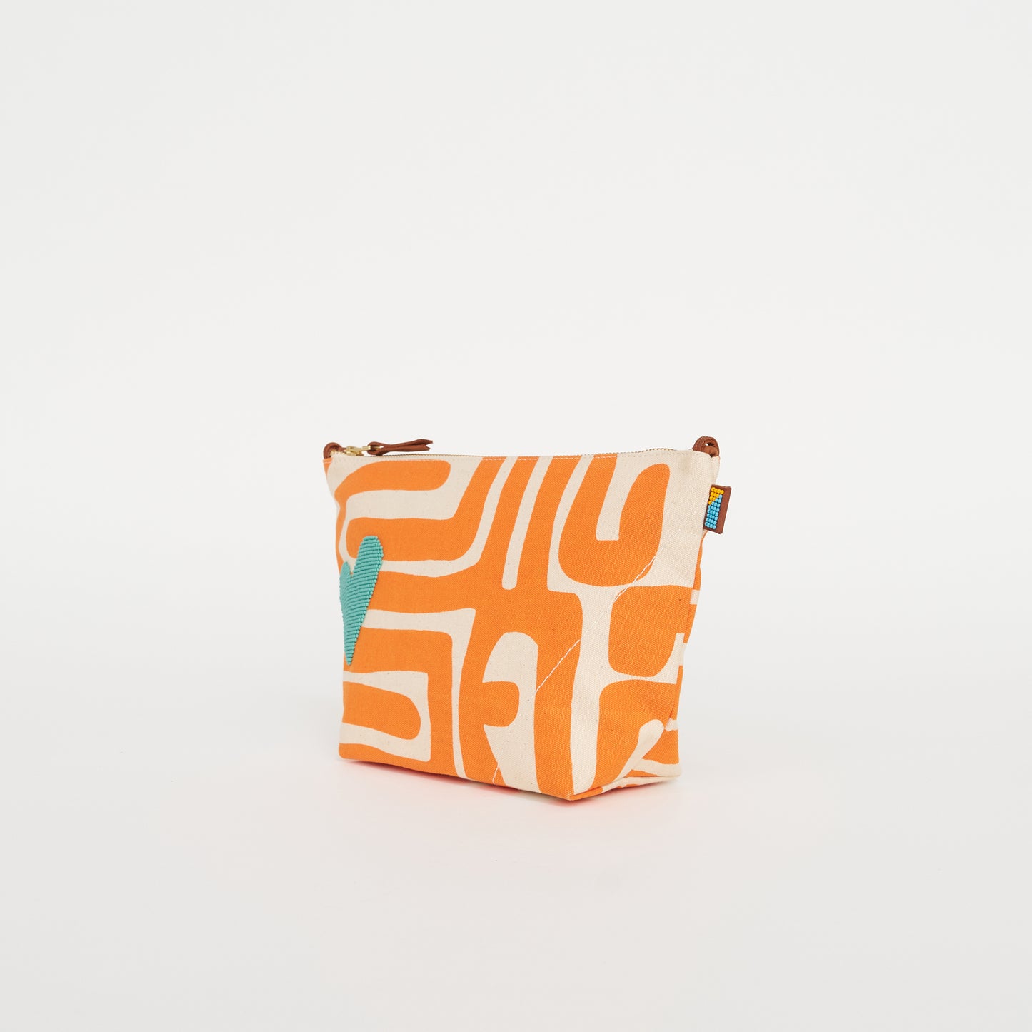 XL Convertible Pouch – Savanna Citrus Kuba with Aqua Beaded Heart
