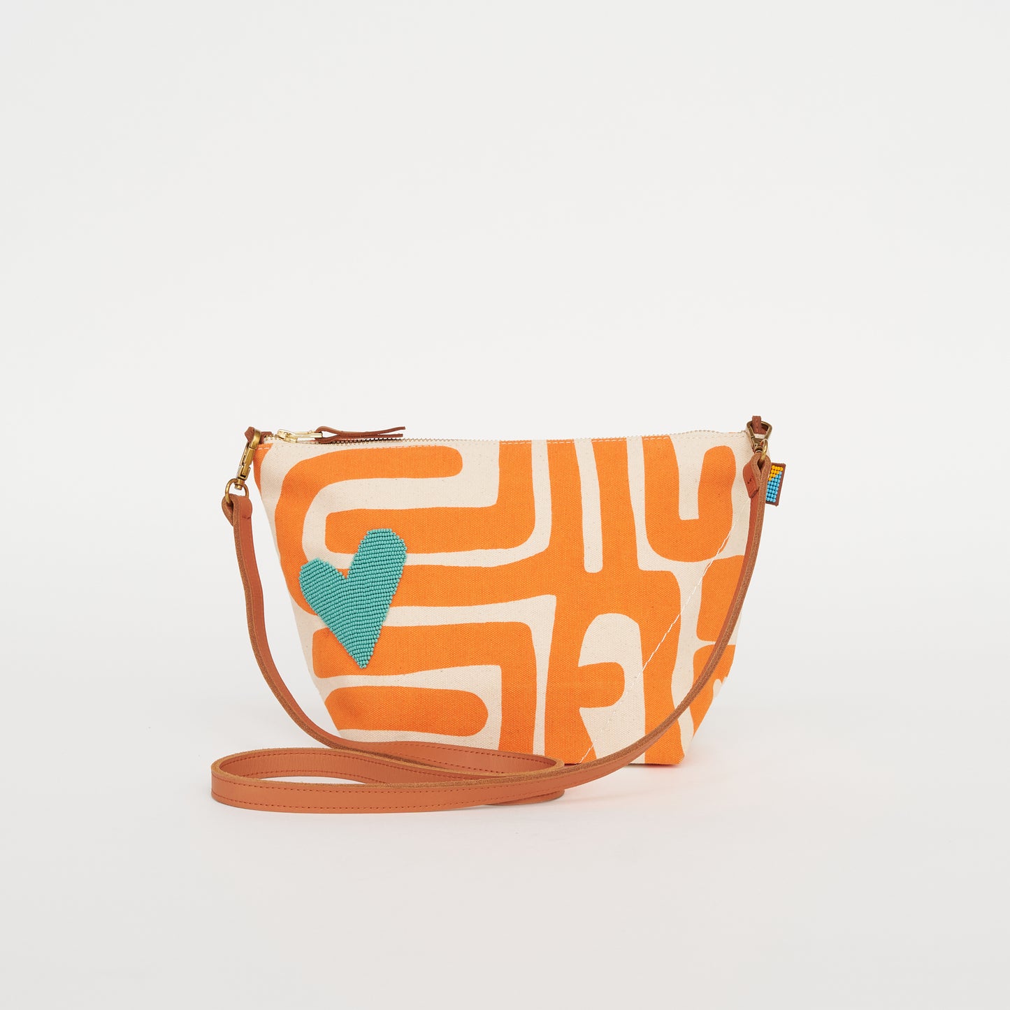 XL Convertible Pouch – Savanna Citrus Kuba with Aqua Beaded Heart