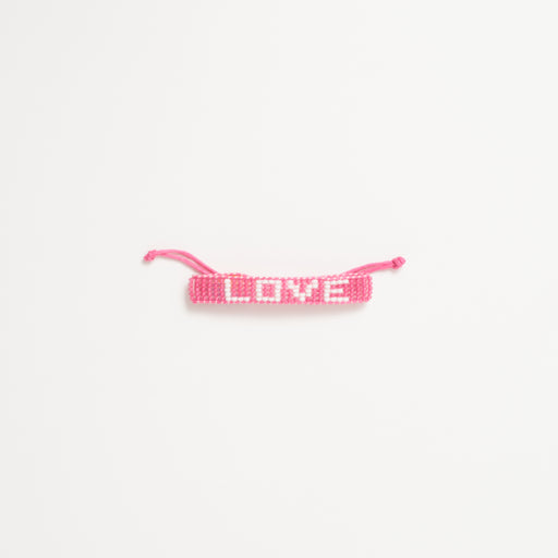 Kids Woven LOVE Bracelet - Pink/White