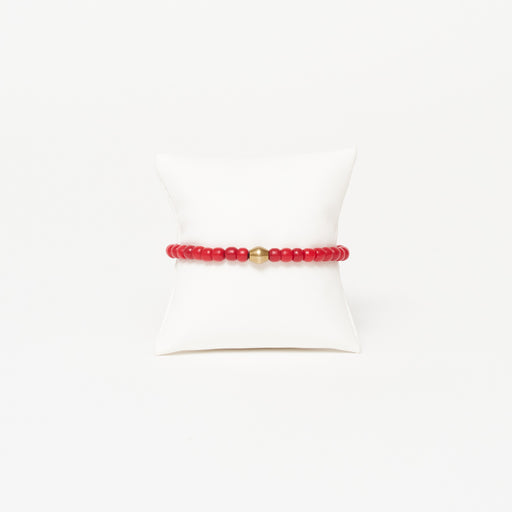 Solid with Gold Bead Single Strand - Red