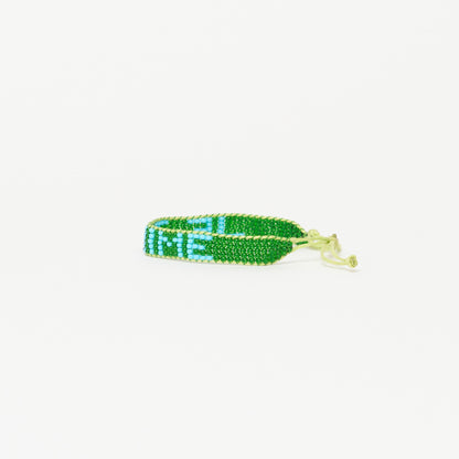 Woven JE T'AIME Bracelet - Green/Turquoise