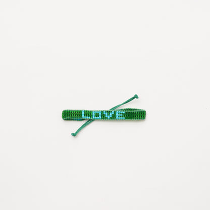 Woven LOVE Bracelet - Green/Light Blue