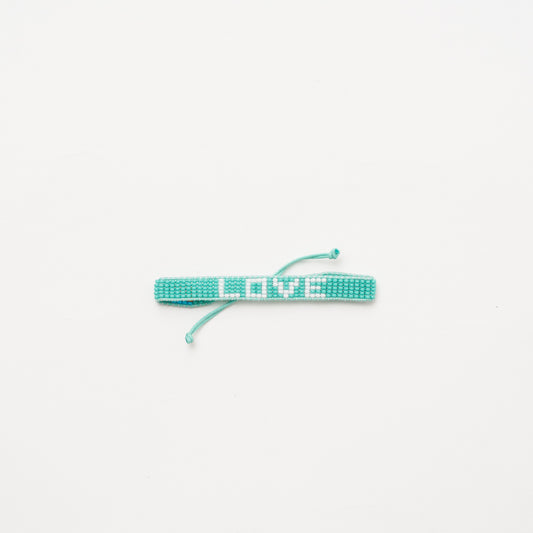 Woven LOVE Bracelet - Aqua/White