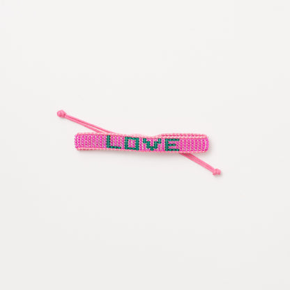 Woven LOVE Bracelet - Pucker Pink/Forrest Green
