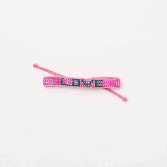 Woven LOVE Bracelet - Pucker Pink/Forrest Green