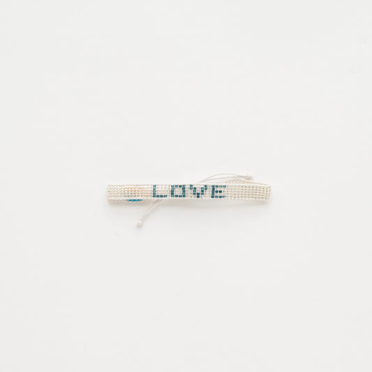 Woven LOVE Bracelet – Silver/Blue