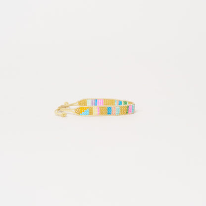 Woven Pattern Bracelet - Gold Stripe Electric Multi