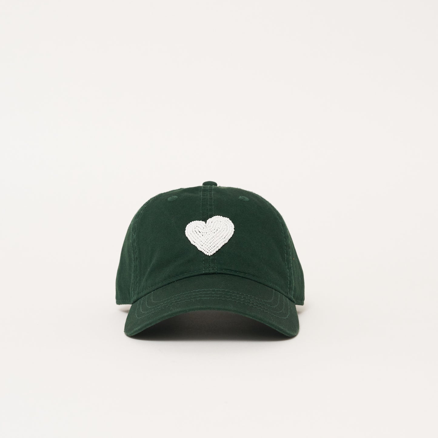 Beaded Hat - Forest Green with White Heart