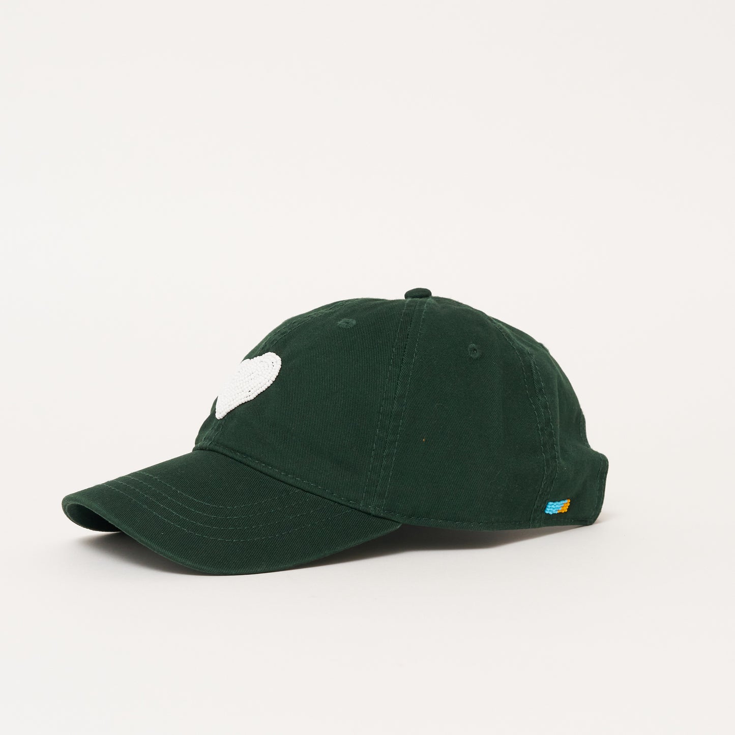 Beaded Hat - Forest Green with White Heart