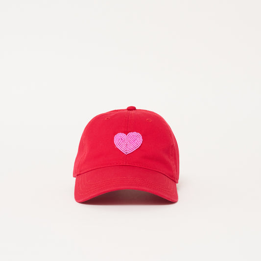 Beaded Hat - Red with Pink Heart