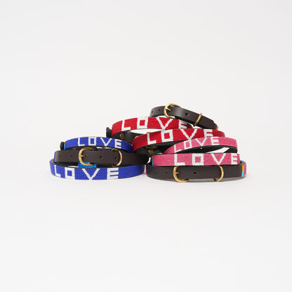 LOVE Dog Collar - Red/White