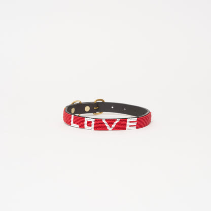 LOVE Dog Collar - Red/White