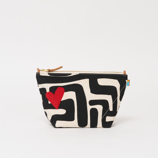 XLarge Convertible Pouch - Black Kuba with Beaded Red Heart