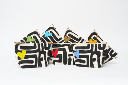 XLarge Convertible Pouch - Black Kuba with Beaded Red Heart