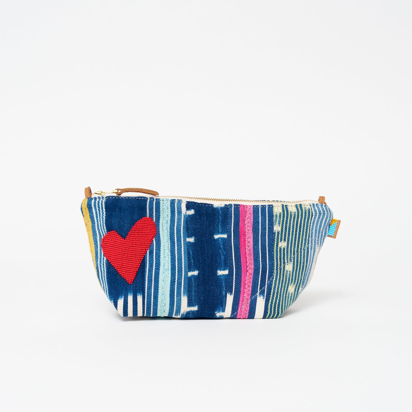 Large Convertible Pouch - African Baule Cloth with Beaded Red Heart