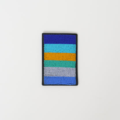Beaded Card Wallet - Multi Blue Stripe