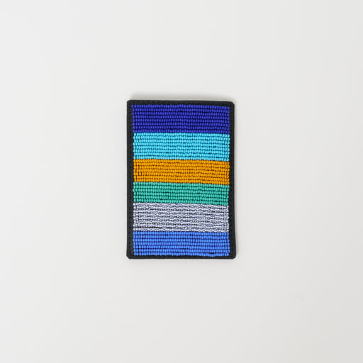Beaded Card Wallet - Multi Blue Stripe