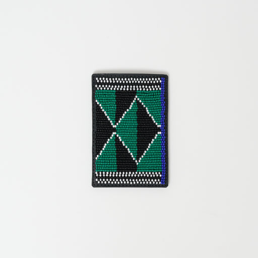 Beaded Card Wallet - Black & Green Diamonds