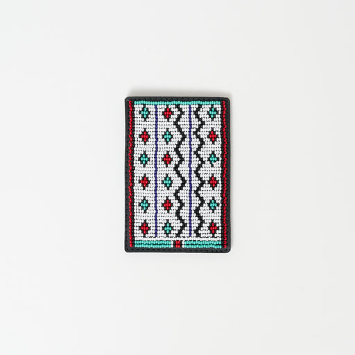 Beaded Card Wallet - White Zig Zag Tribal