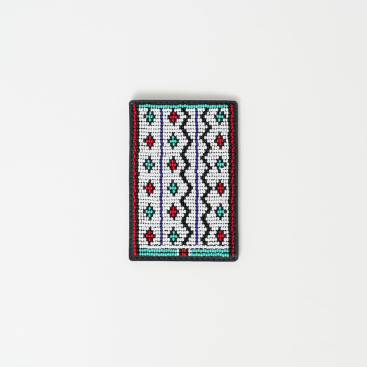 FINAL SALE: Beaded Card Wallet - White Zig Zag Tribal