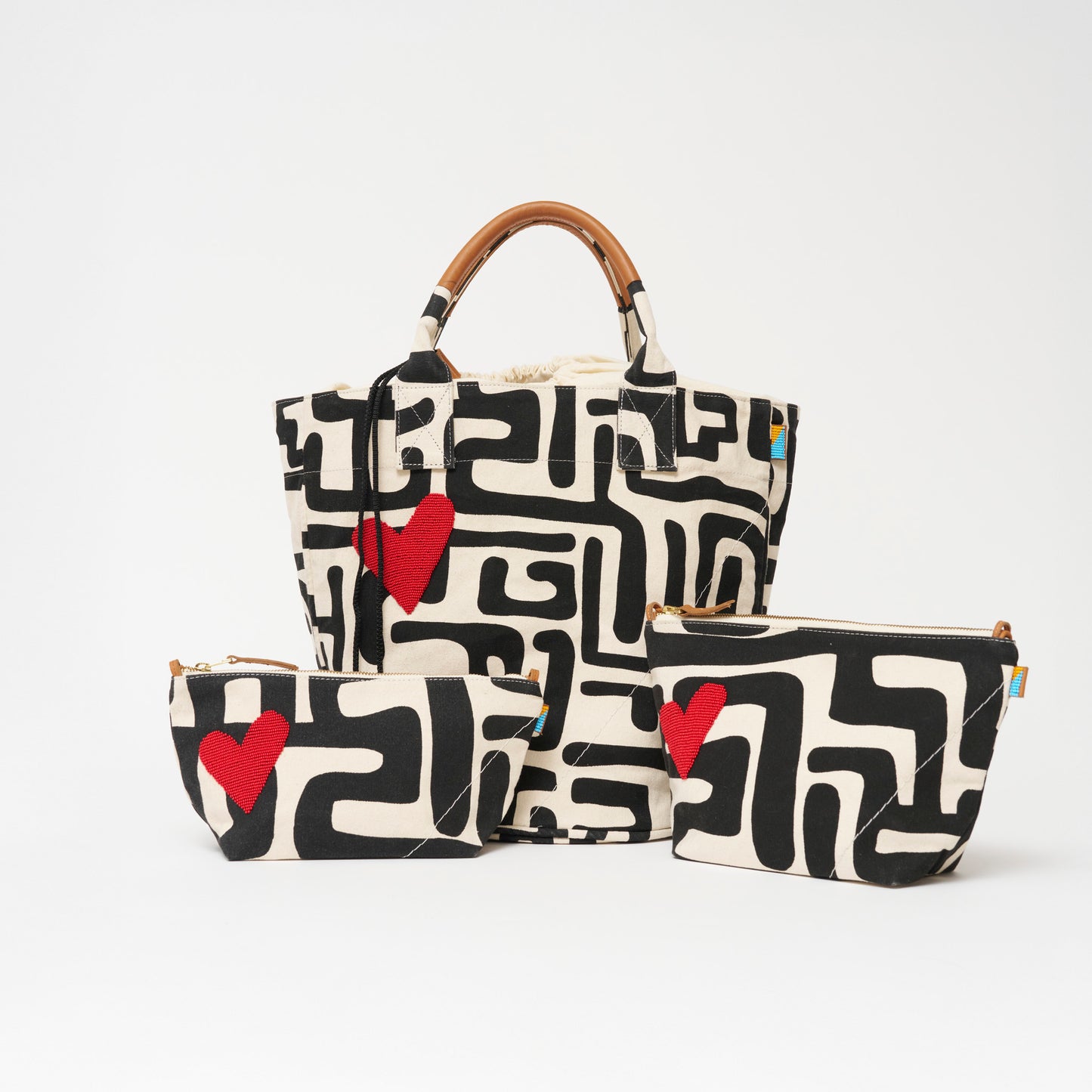 Weekender Bag - Black Kuba with Red Beaded Heart