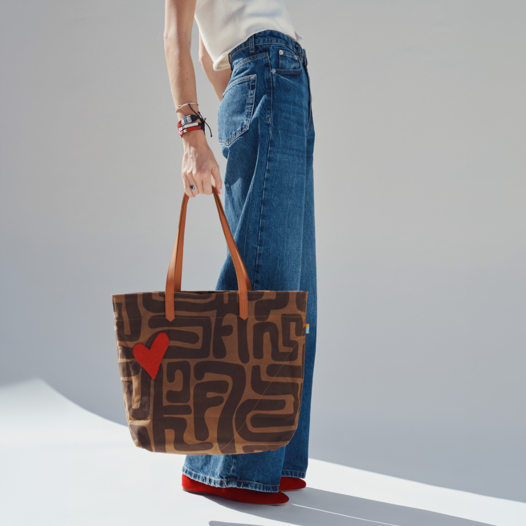 Go To Tote - Mocha Kuba with Red Beaded Heart