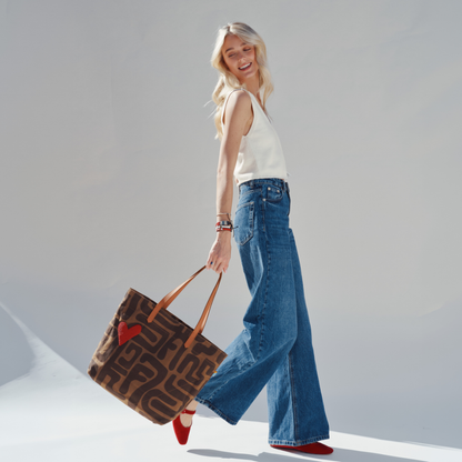 Go To Tote - Mocha Kuba with Red Beaded Heart