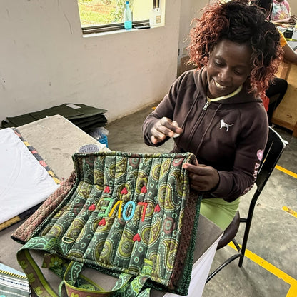 Kanga Tote with Beaded Love - Olive