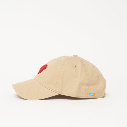 Beaded Hat - Khaki with Red Heart