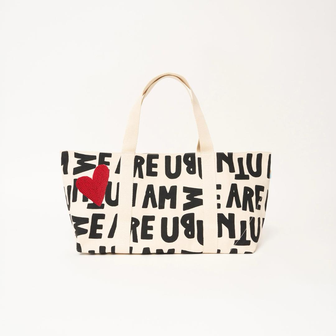 UBUNTU: I AM WE ARE Tote with Red Beaded Heart