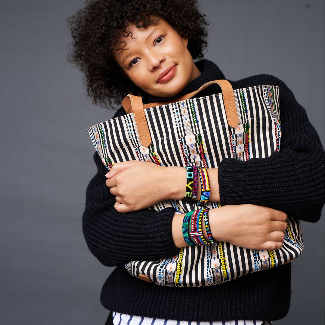 Go-To Tote - Black Beaded Stripe