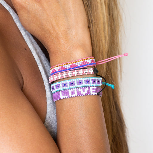 Woven LOVE Bracelet - Purple/White lifestyle image