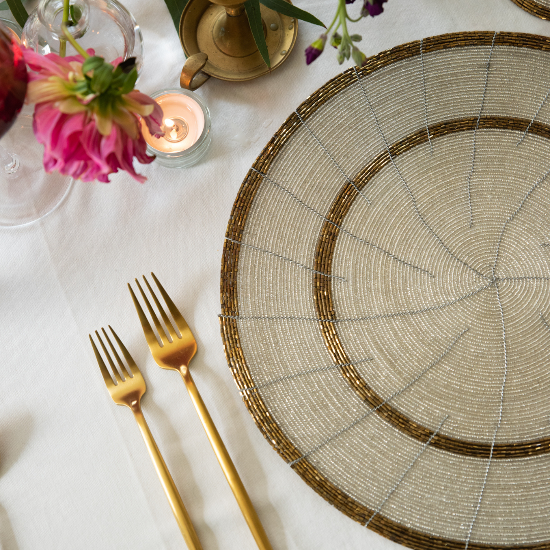 Beaded Placemats - White/Gold
