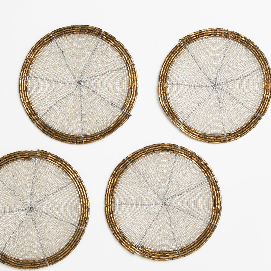 Beaded Coasters - White/Gold