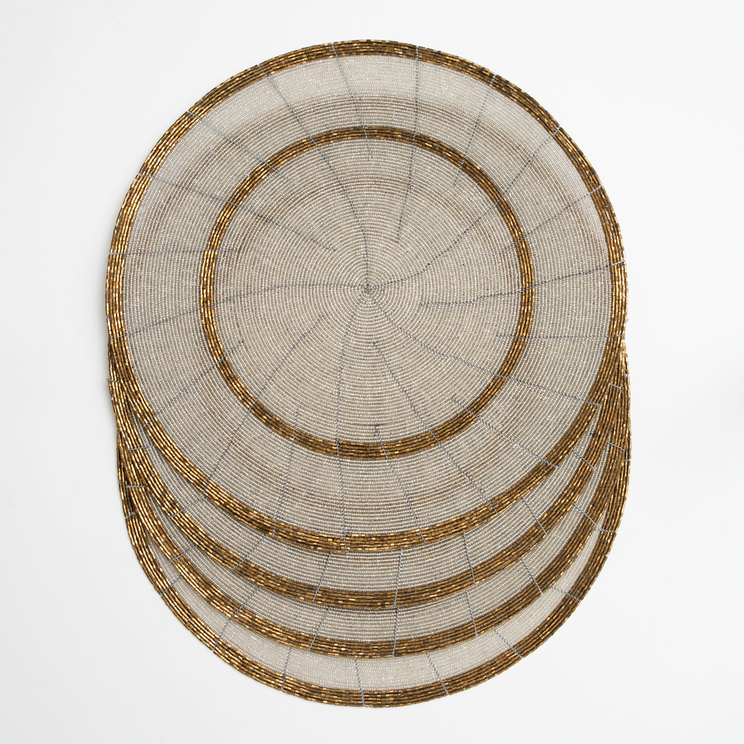 Beaded Placemats - White/Gold