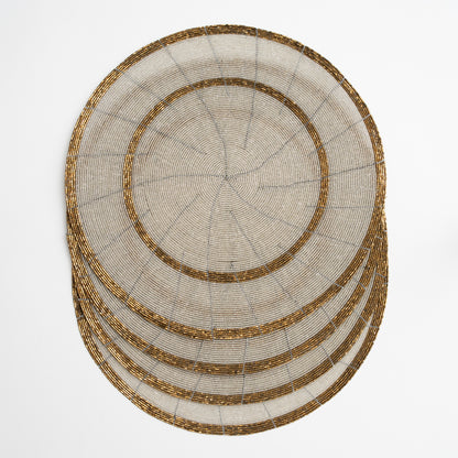 Beaded Placemats - White/Gold