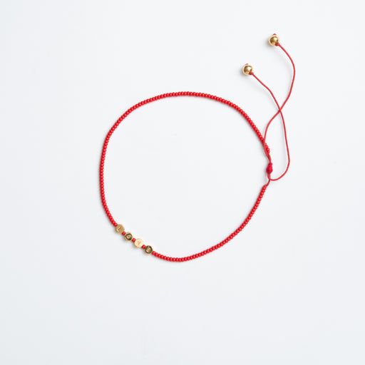FINAL SALE: Choker with Round Brass LOVE Beads - Red