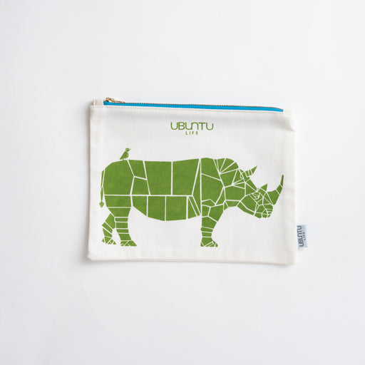 SAMPLE SALE: Small Pouch - Natural Canvas/Green Rhino