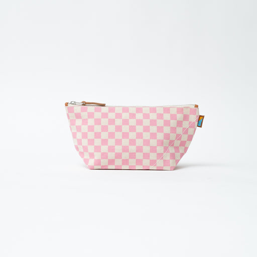 SAMPLE SALE: Large Checkered Pouch - Pink/Eggshell