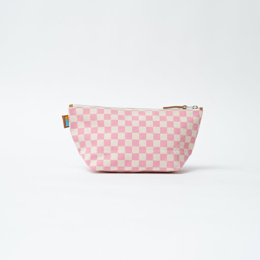 SAMPLE SALE: Large Checkered Pouch - Pink/Eggshell lifestyle image