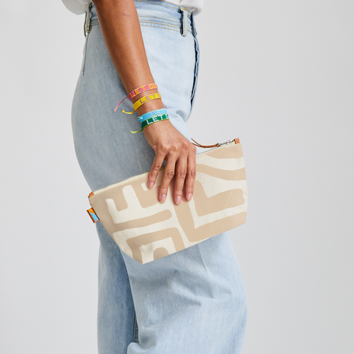 SAMPLE SALE: Large Kuba Pouch - Sand/Eggshell lifestyle image