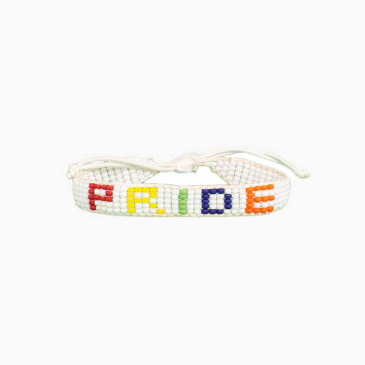 Woven PRIDE  Bracelet - White/Rainbow