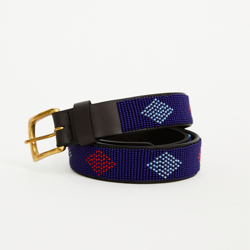 FINAL SALE: Diamond Belt - Blue with Turquoise/Red